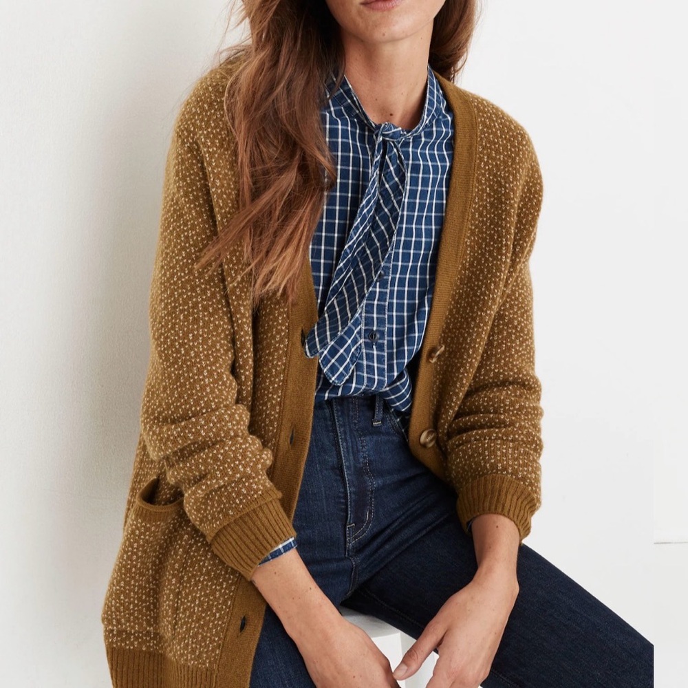Madewell Bird's Eye Maysfield Cardigan Sweater in Coziest Yarn